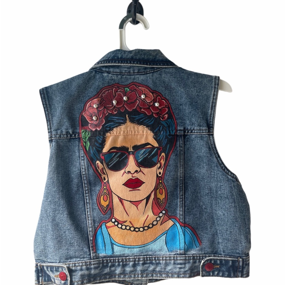 Frida Denim Vest hand made paint Graphic
